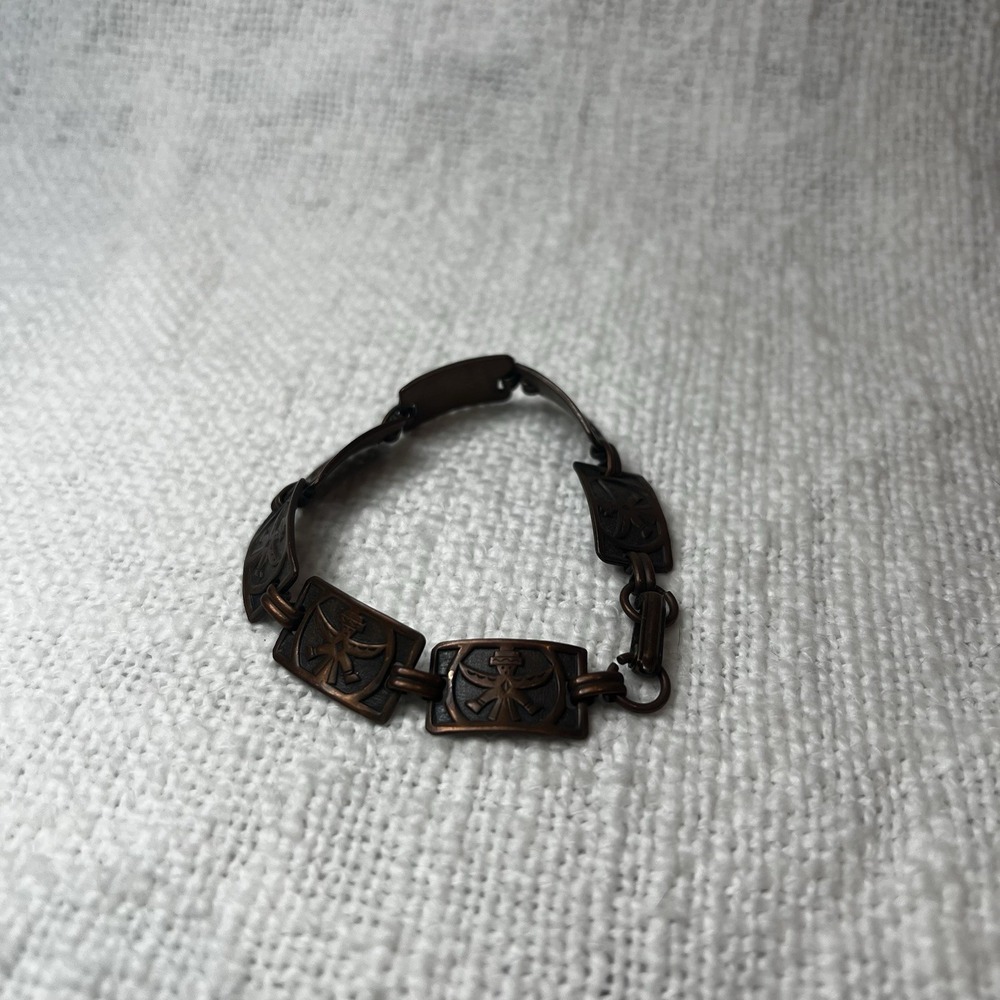 Vintage Copper Aztec Native American Inspired Link Bracelet Streetwear Retro